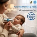 Mee Mee Anti-Colic Stainless Steel Baby Feeding Bottle, Food-Grade Silicone Teat, Wide Mouth, BPA-Free, Odour-Free, 100% Plastic-Free Body – Safe Infant Feeding-240ml - Image 3