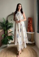 Klosia Women Pure Cotton Kurta Palazzo Set | Sleeveless Printed Kurta with Palazzo Pants | Summer Friendly, Office Wear Co-Ord Set - Image 3