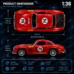 1:36 Scale Die Cast Metal Vintage Racing Car Toy for Kids Pull Back Sports Model with Opening Doors and Trunk Collectible Miniature Vehicle Red Classic Toy Car Gift for Boys and Girls - Image 2