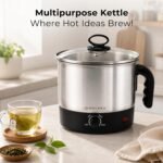 SOLARA Electric Kettle Multipurpose 1.5 Litre, 600 Watts, Stainless Steel Body with Glass Lid, 3 Boiling Modes, for Hot Water, Milk, Tea, Coffee, Cooking Oats, Noodles, Soup, Egg Boiler Machine-Black - Image 4