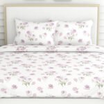 haus & kinder Bedsheet for Double Bed | 186 TC Pure Cotton Queen Size Bed Sheet with 2 Pillow Covers (100 x 90 Inches) | Soft Breathable Fabric - Lilac Dream - Image 2