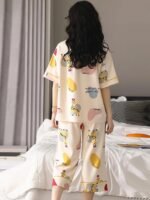 Lunza Women’s Cotton Pajama Set with Top & Pants|| Korean Night Suit|| Lightweight Printed Set || Soft & Comfy Sleepwear for Girls & Women - Image 3