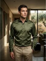 DEELMO Men's Stylish Solid Satin Regular fit Casual Shirt for Men Full Sleeves| Poly Satin Silk Shirt - Image 2