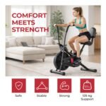 Lifelong Air Bike Exercise Cycle for Home Gym, Dual Action Stationary Cardio Bike with Adjustable Cushioned Seat, Moving Handles, Anti-Skid Pedals, and Max User Weight 125 kg - Black - Image 6