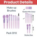 TEMPERIA (Pack of 8) Small Size Makeup Brush Set - Soft Bristles Make Up Brushes Sets Kit for Foundation, Concealers, Eyeshadow, Blush, Compact Face Powder, Highlighter, Contour, Blending Eye Liner - With Pouch (Random Colors) - Image 2