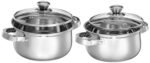 Amazon Brand - Solimo Set of 2 Stainless Steel Cook and Serve Set | Glass Lid | Dishwasher-Safe, 2L 700 ml|Induction and Gas Stove Compatible - Image 2