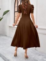 Shasmi Girl's & Women's Solid Color V-Neck A-Line Maxi Dress for Women | New Year Party Outfit | Waist Cinched Puff Sleeve Western | Elegant Casual Wear (Dress 246) - Image 2