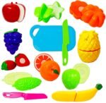 Amitasha 9 Pc Cutting Fruit Vegetable Play Food Kitchen Toys with 1 Chopping Board and 1 Knife Pretend Play Educational Toy for Toddlers Children Birthday Gift - Image 6