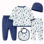 Kidbee Baby Clothing Gift Set for Boys & Girls, 5 Piece Newborn Clothing Combo with Front Open Top, Pajama, Printed Pant, Cap & Bib, Soft Cotton, 0–6 Months Baby - Image 3
