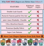 Kids Need Leakage Proof cloth diaper for babies 0 to 3 years High Absorbent 1 Reusable diaper cover 1 Insert pad combo Pack 5-18Kg Adjustable free size Washable Pocket cloth diapers for babies W4 - Image 5