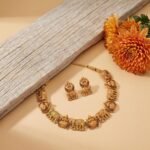 Gold-Plated Antique Temple Jewellery Set for Women - Traditional Necklace with Large Peacock Pendant & Matching Jhumka Earrings | Ethnic Festive & Bridal Wear Set with Ruby & Emerald Accents - Image 2
