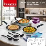 Crystal 11 Pcs Non Stick Cookware Set with Storage Containers | Gas Stove Friendly | Tawa, Fry Pan, Kadhai with Lid, 4 Serving Spoons, 2 Containers & Grater Set | PFOA Free Coating - Image 5