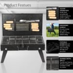 ORILEY Charcoal Barbeque Grill Set | Tandoori BBQ for Home & Outdoor Use | 4-Piece Combo | 8 Skewers | 1 Glove | 1 Tong | Foldable Standing BBQ for Camping, Picnic & Travel Cooking (Pack of 1, Black) - Image 4