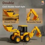 WISHKEY 2-in-1 Friction Powered Bulldozer Truck JCB Excavator Toy Go Construction Vehicle with 180° Rotatable Shovel Big Rubber Wheels Heavy Duty Unbreakable Engineering Car for Kids - Image 6
