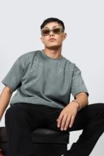 SHODOX® Men Oversized Solid Dotted Design Poly Waffle Knit Round Neck Half Sleeve Drop Shoulder Loose Fit Casual T-Shirt | Comfortable Stylish Streetwear for Men - Image 5
