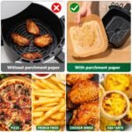 RUCON® Air Fryer Paper Liners 100 PCS | Disposable Non-Stick Parchment Paper | Oil-Proof, Waterproof & Heat Resistant | Food Grade Baking Paper for Air Fryer,Oven, Microwave Steamer (Square 8 Inch) - Image 3