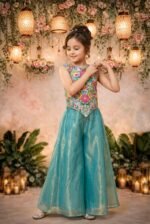 Girls Art Silk Embroidered Kurta & Sharara Set | Festive & Wedding Traditional Outfit | Ethnic Wear for Kids | Stylish Sharara Suit Set - Image 3