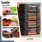 LAXIS® Saree Covers With Zip Non-Woven Printed Saree Cover/Saree Organizer For Wardrobe/Cloth Storage With Transparent Window/Saree Bags Storage/Clothes Organizer (Black- Pack of 3) - Image 7