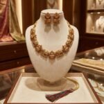 Gold-Plated Antique Temple Jewellery Set for Women - Traditional Necklace with Large Peacock Pendant & Matching Jhumka Earrings | Ethnic Festive & Bridal Wear Set with Ruby & Emerald Accents - Image 7