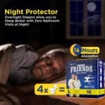 Friends Overnight Adult Diaper L Size Tape | 10 Count (Large) | Waist 32.68 – 59.84 inch | 16 Hrs Protection | Leakproof | Quick & Even Absorption | Unisex | Wetness Indicator| Odour lock | Aloe Vera & Anti-Bacterial Absorbent Core - Image 2