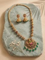 Antique Gold Plated Temple Jewellery Necklace Set with Earrings for Women, Traditional Indian Bridal Necklace Set, South Indian Choker Haram Style Jewellery Set, Ethnic Wedding for Women - Image 3
