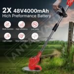 Electric Wireless Rechargeable Edge Cutter 48V - 25cm Cutting Width | 2-in-1 Mower & Trimmer | Adjustable Height | 3 Blade Types | Lightweight & Portable | Lawns & Gardens - Image 7