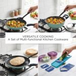 Crystal 11 Pcs Non Stick Cookware Set with Storage Containers | Gas Stove Friendly | Tawa, Fry Pan, Kadhai with Lid, 4 Serving Spoons, 2 Containers & Grater Set | PFOA Free Coating - Image 4