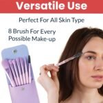 TEMPERIA (Pack of 8) Small Size Makeup Brush Set - Soft Bristles Make Up Brushes Sets Kit for Foundation, Concealers, Eyeshadow, Blush, Compact Face Powder, Highlighter, Contour, Blending Eye Liner - With Pouch (Random Colors) - Image 5