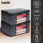 LAXIS® Saree Covers With Zip Non-Woven Printed Saree Cover/Saree Organizer For Wardrobe/Cloth Storage With Transparent Window/Saree Bags Storage/Clothes Organizer (Black- Pack of 3) - Image 6
