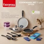 Crystal 11 Pcs Non Stick Cookware Set with Storage Containers | Gas Stove Friendly | Tawa, Fry Pan, Kadhai with Lid, 4 Serving Spoons, 2 Containers & Grater Set | PFOA Free Coating - Image 2