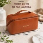 LUMONY® Makeup Pouch Bag Leather Large Capacity Travel Toiletries Organizer Cosmetic Bag with Handle and Divider Multifunctional Makeup Bag for Easy Access Waterproof (Brown) - Image 6