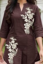 Sevgi Girl's Cotton Kurta Pant Set, with Floral Print, 3/4 Sleeve V-Neck - Image 4