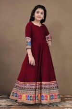 Fashion Dream Girls Crepe Silk Maxi Length Printed Dress |Traditional Long Dress|Gown for Kids - Image 3