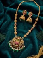 Antique Gold Plated Temple Jewellery Necklace Set with Earrings for Women, Traditional Indian Bridal Necklace Set, South Indian Choker Haram Style Jewellery Set, Ethnic Wedding for Women - Image 7