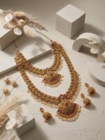 Gold Plated Temple Long Haram Necklace Set for Women | Traditional Lakshmi Design Bridal Jewelry Set with Matching Jhumka Earrings | South Indian Ethnic Artificial Jewellery - Image 4