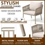 BRISHI Braid & Rope Garden Patio Seating Chair and Table Set Outdoor Balcony Garden Coffee Table Set Furniture with 1 Table and 2 Chairs Set with Cushion (Beige and White), 61 cm, 81.3 cm - Image 3