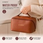 LUMONY® Makeup Pouch Bag Leather Large Capacity Travel Toiletries Organizer Cosmetic Bag with Handle and Divider Multifunctional Makeup Bag for Easy Access Waterproof (Brown) - Image 3