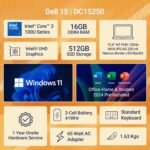 Dell 15 (Previously Inspiron), Intel 14th Gen Core i3 / Core 3 100U, 16GB, 512GB SSD, FHD, 15.6", Win 11, MSO'24, Carbon Black, 1.63Kg, [Dell 15], FHD 120Hz IPS 250 nit Display, Thin & Light Laptop - Image 3