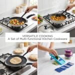 Crystal 11 Pcs Non Stick Cookware Set with Storage Containers | Gas Stove Friendly | Tawa, Fry Pan, Kadhai with Lid, 4 Serving Spoons, 2 Containers & Grater Set | PFOA Free Coating - Image 4