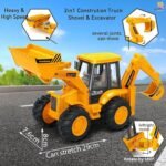 WISHKEY 2-in-1 Friction Powered Bulldozer Truck JCB Excavator Toy Go Construction Vehicle with 180° Rotatable Shovel Big Rubber Wheels Heavy Duty Unbreakable Engineering Car for Kids - Image 3
