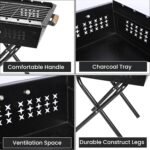 ORILEY Foldable Charcoal Barbeque Grill Set with 8 Sticks 1 Glove and 1 Tong Portable Free Standing BBQ Tools for Home Outdoor Camping Picnic Travel Cooking (Pack of 1, Black) - Image 4