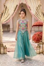 Girls Art Silk Embroidered Kurta & Sharara Set | Festive & Wedding Traditional Outfit | Ethnic Wear for Kids | Stylish Sharara Suit Set - Image 2