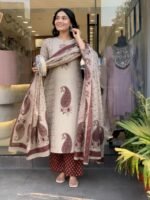 Nermosa Women's Pure Viscose Block Printed Ethnic Wear Straight Kurta Set with Palazzo Pants & Dupatta | Kurta Set for Women | 3 Piece Set - Image 5