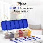 RILION Multipurpose 6-in-1 Masala Box for Kitchen| Airtight BPA-Free Plastic 6 Section Storage Container with 6 Spoons, 1800 ml Transparent Pickle Box for Spices| Dry Fruits, Snacks Pack Of 1 Blue - Image 4