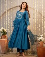 Nermosa Women Embroidery Solid A-Line Kurta and Pant Set with Dupatta - Image 5