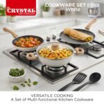 Crystal Aluminum 6 Pcs Non Stick Cookware Set with Induction Bottom | Tawa, Fry Pan, Kadhai with Lid, Laddle & Spatula | Durable 4 Layer Non Stick Coating | PFOA Free | White - Image 5