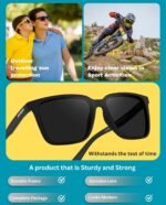 EFERMONE® Polarized Sunglasses for Men and Women 100% UV Protection Outdoor Travelling Sports Bikes Cars Driving and Hiking (Square | Medium) - Image 2