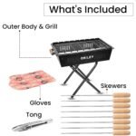 ORILEY Foldable Charcoal Barbeque Grill Set with 8 Sticks 1 Glove and 1 Tong Portable Free Standing BBQ Tools for Home Outdoor Camping Picnic Travel Cooking (Pack of 1, Black) - Image 2