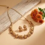 Gold-Plated Antique Temple Jewellery Set for Women - Traditional Necklace with Large Peacock Pendant & Matching Jhumka Earrings | Ethnic Festive & Bridal Wear Set with Ruby & Emerald Accents - Image 5
