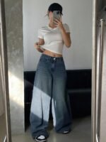 Shasmi Women's Black Wide Leg Baggy Jeans | Loose Fit Denim Pants for Women | High Rise Streetwear | Casual Oversized Wide Leg Denim | Korean Style Baggy Trousers with Pockets (Jeans 296) - Image 6